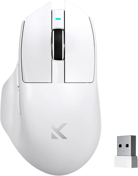 MCHOSE G7 Lightweight Ergonomic Wireless Mouse, PAW3311 12K DPI Sensor, Tri-Mode Connection, Wireless/Wired 1K Polling, 55g Weight, 800mAh Bettery (White)