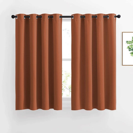 NICETOWN Kitchen Window Curtains Over Sink - Grommet Blackout Solid Vertical Small Curtains & Drapes Noise Reducing for Laundry, Burnt Orange, W52 x L45, 2 Panels