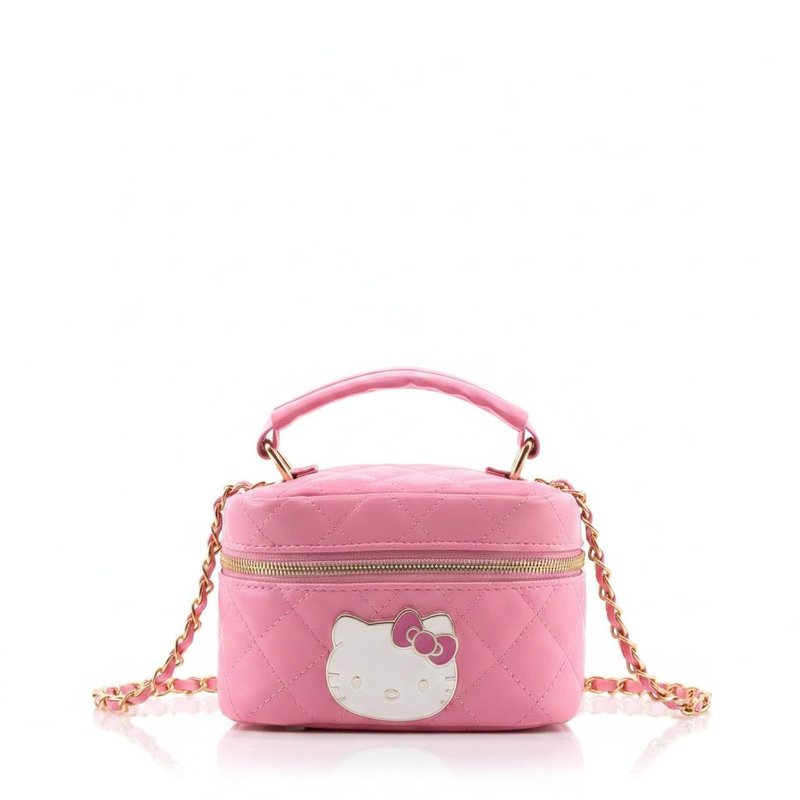 Sanrio Hello Kitty Crossbody Bag for Women | Pink Quilted PU Leather Mini Purse with Gold Chain Strap | Cute Hello Kitty Handbag, Top Handle Bowler Bag, Y2K Kawaii Aesthetic for Teens, Girls