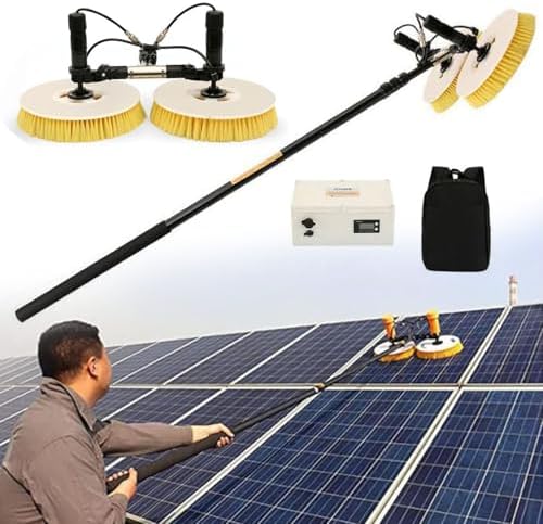 Electric Solar Panel Cleaning Brush with Telescopic Rod, 3.5M/5.5M/7.5M, Automatic Double Disc Water Sprayer, Battery-Powered Roof Cleaning Tool, 18ft Version