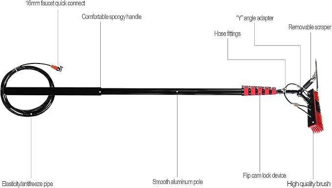Extendable Window Cleaning Brush Kit, 3.6M-11M Telescopic Pole with 20M Water Supply, Professional Roof Cleaning Tools, Efficient Water Fed Window Cleaning Equipment