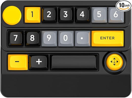 Adventurers W909 Wireless RGB Mechanical Numeric Keypad, Hot-Swappable, Macro-Programmable Numpad, Joystick & Knob Control for PC/Tablet/Laptop/Phone, Tri-Mode Connectivity (Yellow on Black)