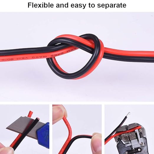 Shirbly 10 Gauge Wire 50FT Tinned Copper Wire - 2 Conductor Parallel Wire Insulated Stranded Wire for Solar Panel Car Audio Auto, Low Voltage Electrical Wire for LED Lighting (10AWG 50FT)