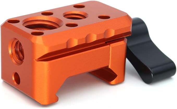SZJELEN Cold Shoe NATO Clamp Adapter,NATO Rail Lock Clamp Mount Quick Release with 1/4" 3/8" ARRI Thread for Camera Cage Handle Monitor LED Light Microphone Magic Arm (Orange)