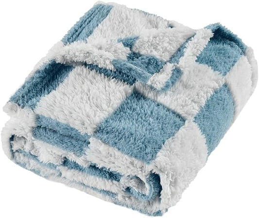 Skiennix Fleece Baby Blanket - 3D Checkerboard Design, Cozy & Fluffy for Infants | 30x40 Inches, Blue