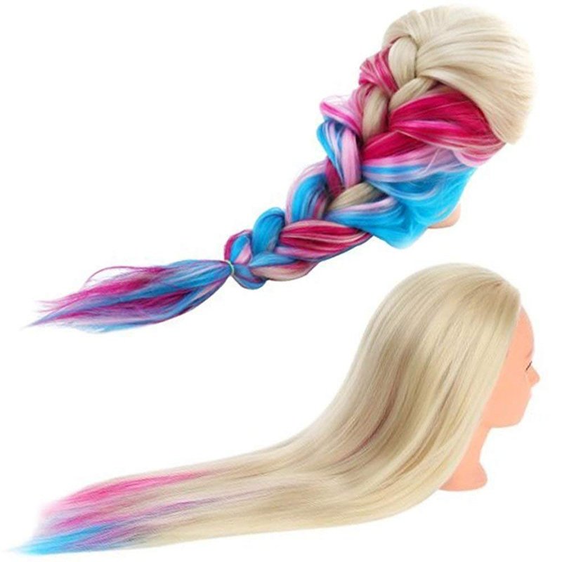 Colorful Mannequin Head - 29" Synthetic Hair Doll for Hair Styling & Braiding Practice | Professional Cosmetology Training Manikin with Clamp Stand