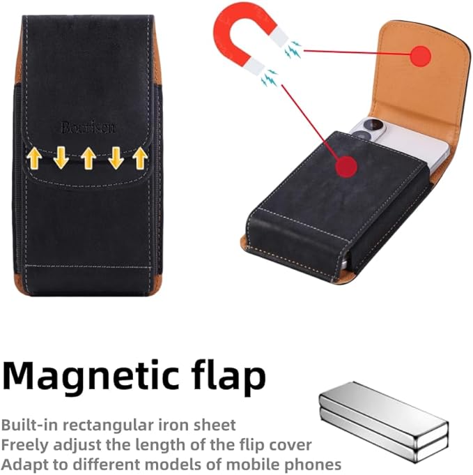 Bourisen Phone Holster Pouch Case Belt Clip Loops Card Slot for Man iPhone12 13 14 15 16 17,11 12 13 14 15 16 17pro,17Air/Samsung S25 S24 S23 S22 S21 S20/LG/Moto (Black&Yellow, L(6.1" x3.2''x0.8))