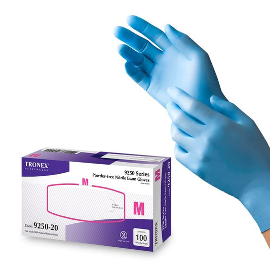 TRONEX 9250 Nitrile Disposable Gloves, Medical Grade Exam Glove, Food Preparation,Beauty, Tattoo, Fingertip Textured, Latex Free, Powder Free, Blue, 2X-Large, Box of 100