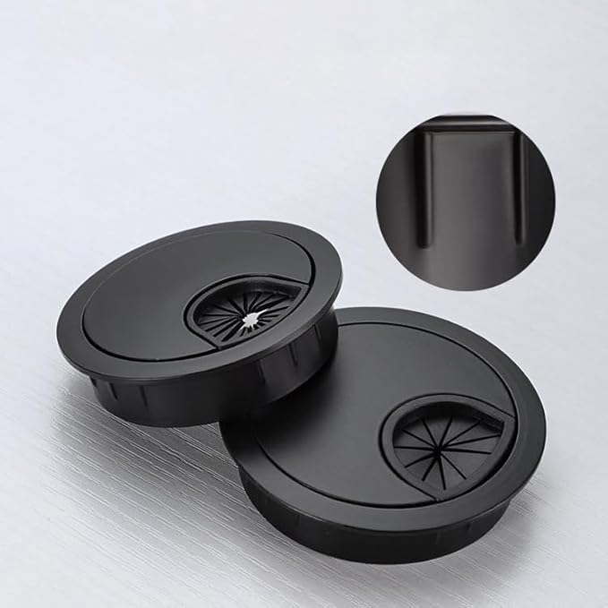 aoozleny Desk Grommet for Wire Organizer,PC Computer Desk Plastic Grommet Cord, Tidy Cable Hole Cover Organizers,2 Pack (53mm, Black)