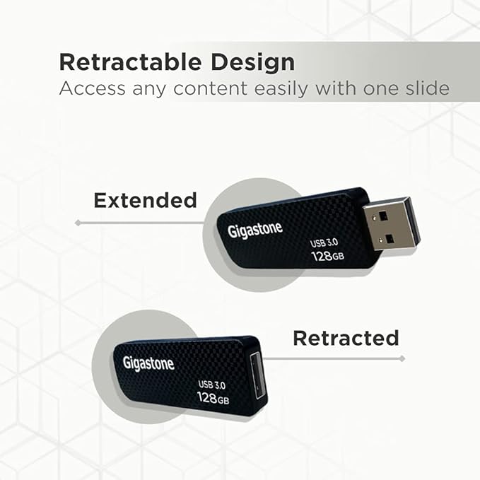 GIGASTONE 128GB USB 3.2 Flash Drive 5-Pack, 100MB/s High-Speed Data Transfer, Carbon Fiber Design, Retractable