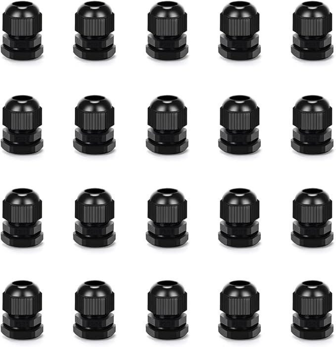 CGELE Cable Gland 20 Pack Plastic Waterproof Adjustable Connector 6-12mm PG13.5 Strain Relief Cord Connectors Joints Nylon with Gaskets