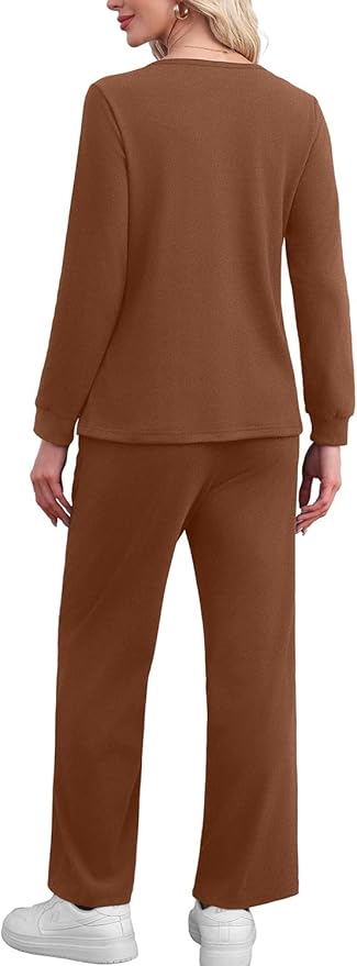 WIHOLL Lounge Sets for Women Two Piece Outfits Button Down Sweatsuit Sweatpant with Pockets Fall Fashion 2025