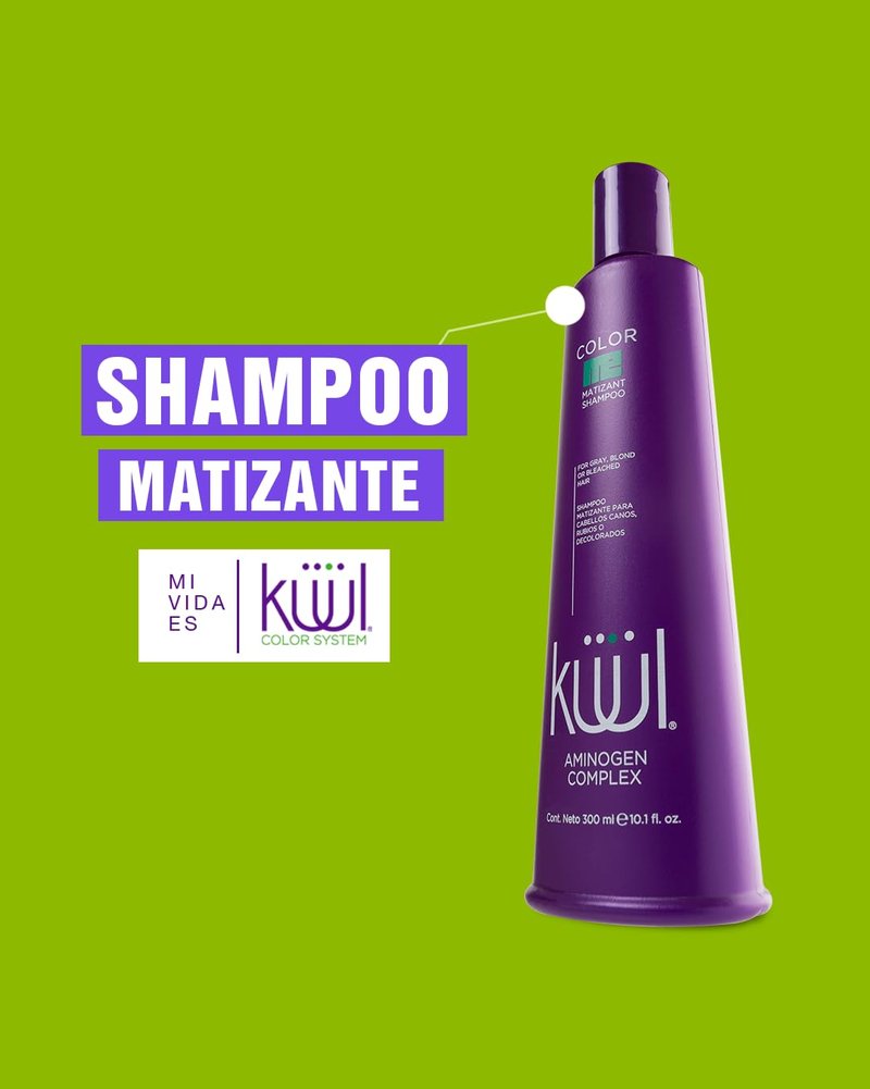 KUUL MATIZANT SHAMPOO 33.81 oz - PURPLE SHAMPOO - (MATIZANTE CABELLOS CANOS RUBIOS O DECOLORADOS COLOR DEL LIQUIDO = MORADO) - 1000 ML