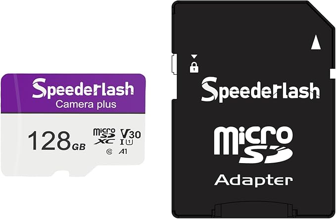 Micro SDXC Memory Card 128GB-Speederlash Camera Plus TF Card with Adapter, U3, V30, Up to 95MB/s Read Speed, 4K UHD&5K Video Support, A1 Rated, Waterproof, for Security Camera, Dashcam,Drone