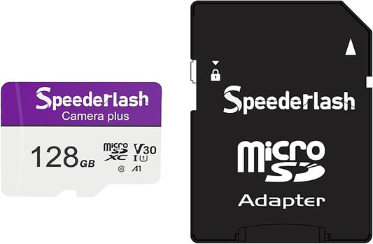 Micro SDXC Memory Card 128GB-Speederlash Camera Plus TF Card with Adapter, U3, V30, Up to 95MB/s Read Speed, 4K UHD&5K Video Support, A1 Rated, Waterproof, for Security Camera, Dashcam,Drone