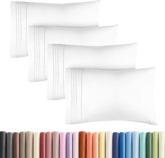 Skiennix Standard Pillow Cases Set of 4 - Ultra Soft Hotel Quality Covers - Machine Washable White