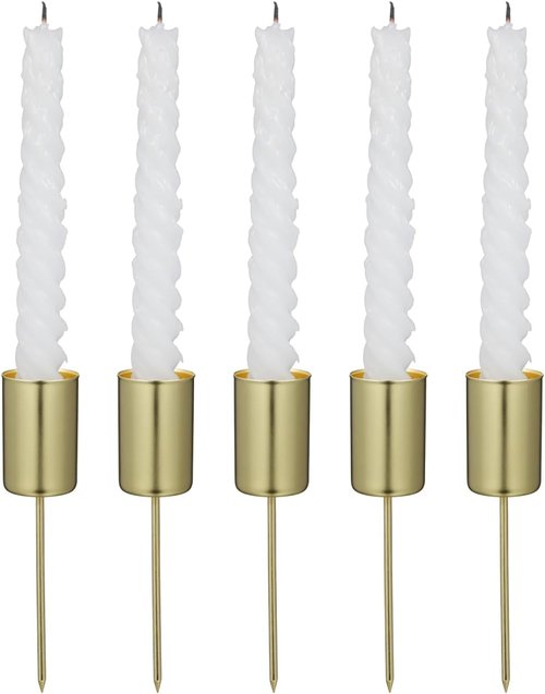 DOITOOL Golden Candle Holders - 5 Pcs Christmas Candle Stakes with Spike Cup Inserts for Festive Decor