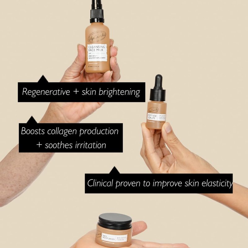 UpCircle Discovery Set – Cleansing Face Milk, Face Moisturizer and Peptide Serum Trio – Vitamin E, Niacinamide + Aloe Vera – Boosts Collagen, Hydrates + Soothes – Vegan + Cruelty-Free