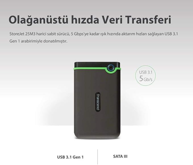 Transcend StoreJet 2TB Rugged External Hard Drive, USB3.1(5Gbps) Portable HDD w/One Touch Auto-Backup Button/Anti-Shock Resistant/Compact&Lightweight/Lightning-Fast Speeds, Military Green(TS2TSJ25M3G)