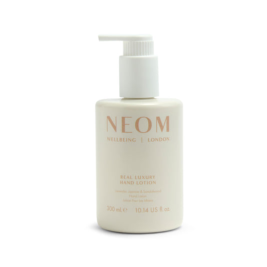 Neom Real Luxury Hand Lotion, 300ml | Lavender, Jasmine & Sandalwood I 24 Essential Oils I 100% Natural Fragrances I 100% Recyclable Bottle I Hydrating I Nourishing