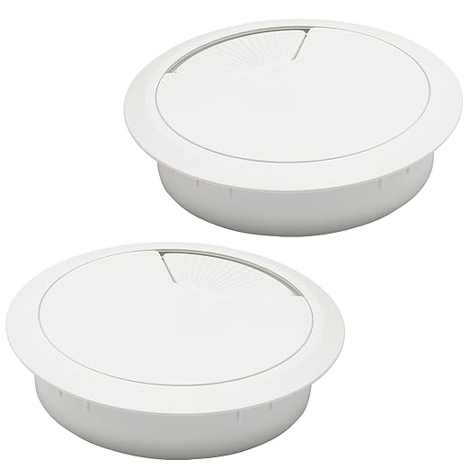 BOPOREAE Desk Grommet 2-3/8" (60 mm), Desk Cord Hole Cover, Cable Grommet ABS Plastic, Desk Hole Grommet for Office and Home Table Cable, Detachable Adjustable Cable Cord Organizer (White 2 Pcs)