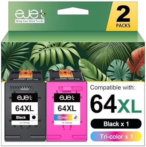 64XL Black & Tri-Color Ink Cartridge High-Yield for HP Ink 64 XL for HP 64XL Ink Cartridge Combo Pack HP64 Work with Printer Envy Photo 7855 7858 7155 7158 7900 7800 6255 6258 Tango X Terra (2 Pack)