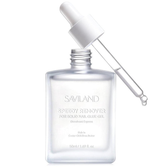 SAVILAND Nail Glue Remover for Press on Nails: 50 ML Solid Gel Glue Remover for Nail Tips, Quick Gentle Removal with Castor Oil VE, Non-Drying Odor-Free Non-Acetone Glue Remover Not for Gel Polish