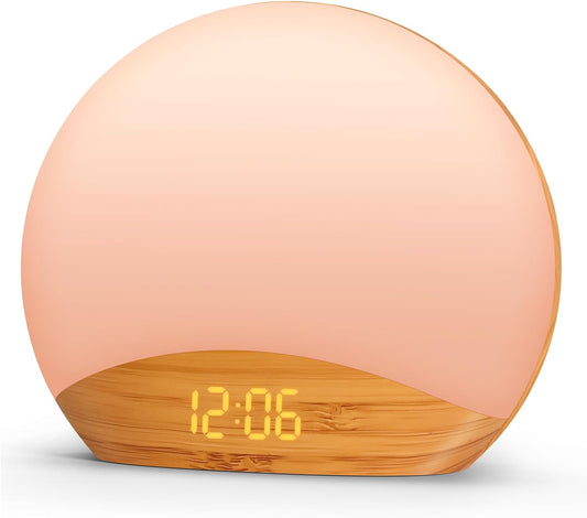 REACHER Sunrise Alarm Clock - Wood Grain Design with 26 Sleep Sounds & Dimmable Nightlight | Perfect for Kids & Adults
