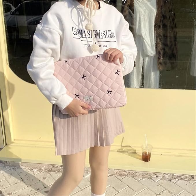 Attria Cute Bow Graphic Carrying Laptop Bag Y2K Preppy Laptop Sleeve Case Bag Kawaii Pad Computer Protect Case Pouch (11 inch,Pink)