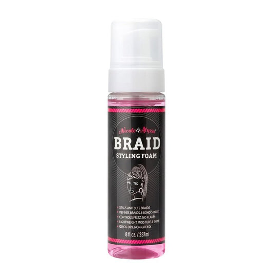 Nicole & Alyssa Braid Styling Foam 8oz – Extra Hold Foam Mousse for Braids, Boho Braids, Crochet Styles, Twists & Locs – High Shine, Flake-Free & Lightweight