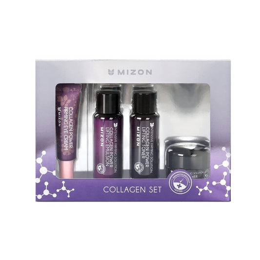 MIZON Marine Collagen Mini Set Travel Skincare Set (Toner+Emulsion+Eye Cream+Face Cream) Elasticity Booster Youth Recovery-Stocking Stuffers for Woman