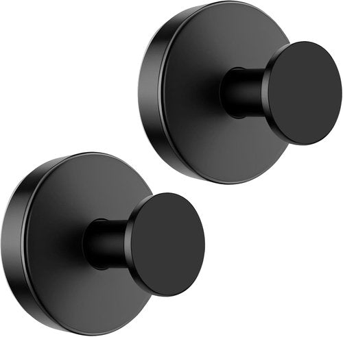 BKV Suction Cup Hooks - Removable Shower Hooks for Glass Windows | 2-Pack Black Metal Towel Hooks