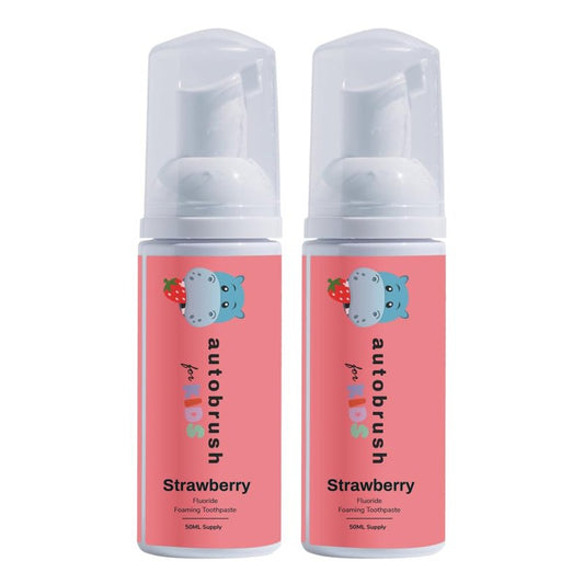 Autobrush Fluoride Foaming Toothpaste for Kids, Strawberry Flavor, Whitening & Deep Cleaning, Travel Friendly, Anti-Cavity (Pack of 2)