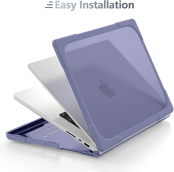 Batianda Heavy Duty Case for New MacBook Pro 16 inch 2026 M5 2024 M4 2023 M3 2021 M2 Pro Max Chip- Ergonomic Foldable Kickstand (Holds 22lbs/Zero Wobble) Matte Rugged Armor Cover, Lavender Grey