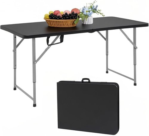 Heavy Duty 4 Foot Folding Table by [Brand Name] - Adjustable Height 22-30 Inch | Portable Indoor/Outdoor Use