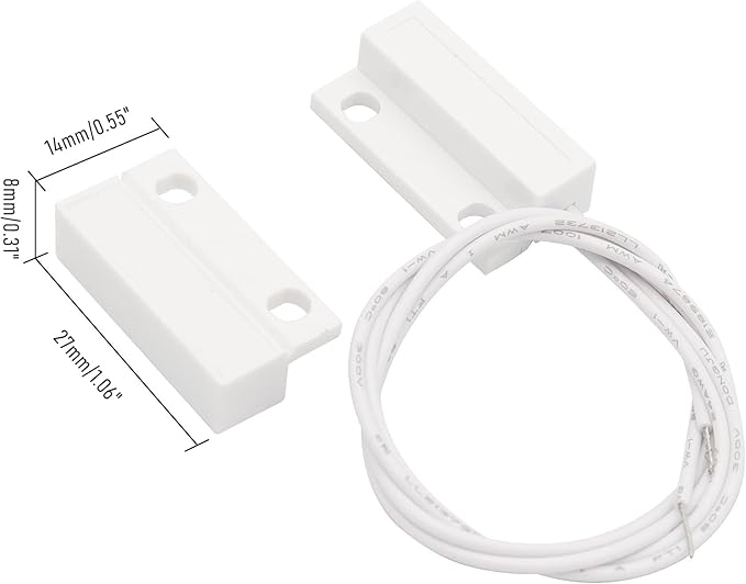 FOCMKEAS 2Pcs Magnetic Reed Switch Wired Surface Mount Normally Closed NC Contact Sensor Alarm Magnetic Door Switch with 2 Wires, ABS, MC-38