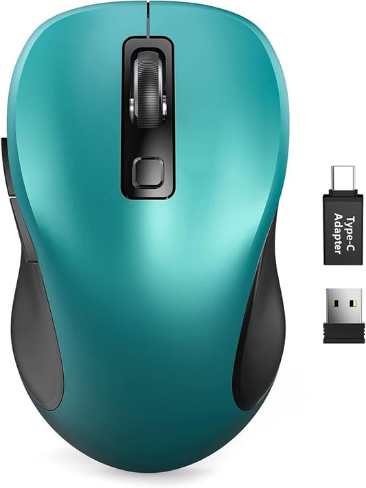 Trueque Wireless Mouse for Laptop, 2.4GHz Ergonomic Computer Mouse with Back & Forward Buttons, 3 Adjustable DPI Levels, 6 Buttons, Optical USB Cordless Mice for Windows PC, M01(Teal)