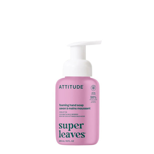 ATTITUDE Foaming Hand Soap, EWG Verified, Plant and Mineral-Based Ingredients, Vegan and Cruelty-free Personal Care Products, Coconut & Wild Berries Scent, 10 Fl Oz