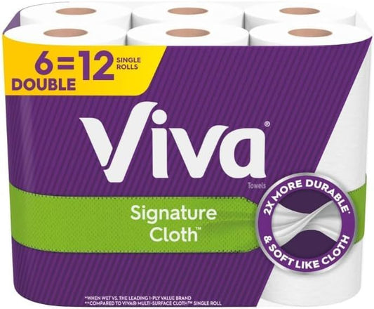Viva Signature Cloth Paper Towels - 6 Double Rolls | 12 Single Rolls | 94 Sheets Per Roll