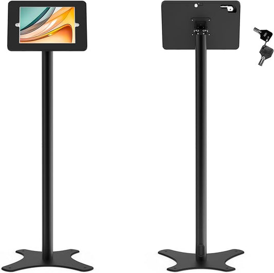 Beelta Tablet Floor Stand Compatible with 10.2" iPad 7 8 9, Rotate Lockable Metal Tablet Enclosure+Aluminum Pole+Metal Base - BSF302BT