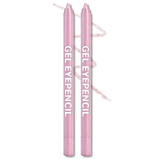 Wugbc 2 PCS Light Pink Eyeliner Pencil Set, Shimmer Gel Waterline Eye Liner Brightener Pen, Multi-Use Creamy Glitter Metallic Eyeshadow High Pigmented Long-Lasting for Older Women with Sharpener