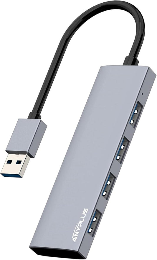 ANYPLUS USB Hub, USB 3.0 Hub Aluminum Alloy Ultra Slim USB Splitter, Portable 4 Port USB Extender, USB Hub for Laptop, PC, MacBook, iMac, Surface Pro, Mac Pro, Flash Drive, XPS 【Grey】