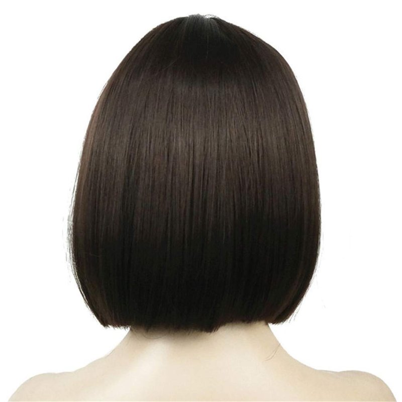Short Straight Bob Wig with Cute Flat Bangs | Synthetic Women’s Hairpiece - 6 Chestnut Brown