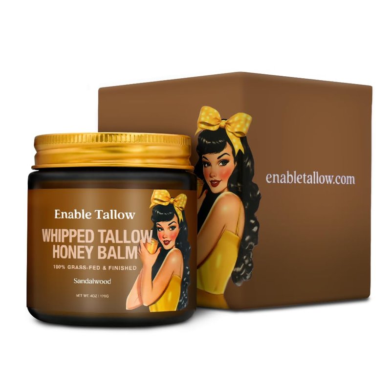 Enable Tallow Face & Body Cream – Whipped Beef Tallow & Manuka Honey Balm for Dry Skin, Eczema & Sensitive Skin – Natural Moisturizer, Sandalwood Scent, 4oz