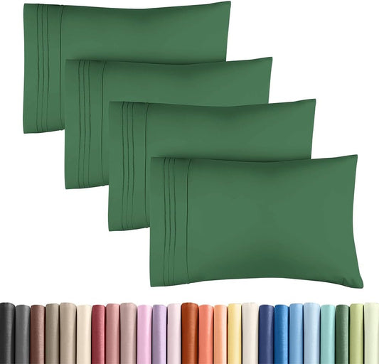Skiennix Standard Pillow Cases Set of 4 - Ultra Soft Hotel Quality Covers - Emerald Green, Machine Washable
