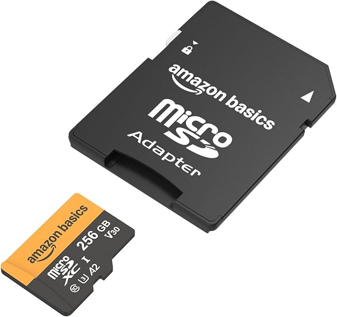Amazon Basics 256GB microSDXC Memory Card with Adapter for Action Cameras, Full HD, Drones, Tablets, Smartphones, Read Speed Up to 200MB/s, 1-Pack