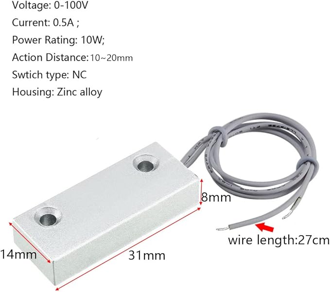 Gebildet Home Security Wired Rolling Door Contact 0~100V/0.5Amp Magnetic Reed Switch MC-51 Alarm Sensor Magnetic Switch with 2 Wires for N.C. Applications
