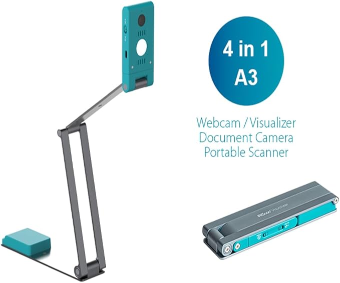 IRIScan Visualizer 7 Grey 4K 13MP USB Document Camera for Teaching and Distance Learning, Portable A3 Scanner for Windows and Mac, Readiris PDF Included