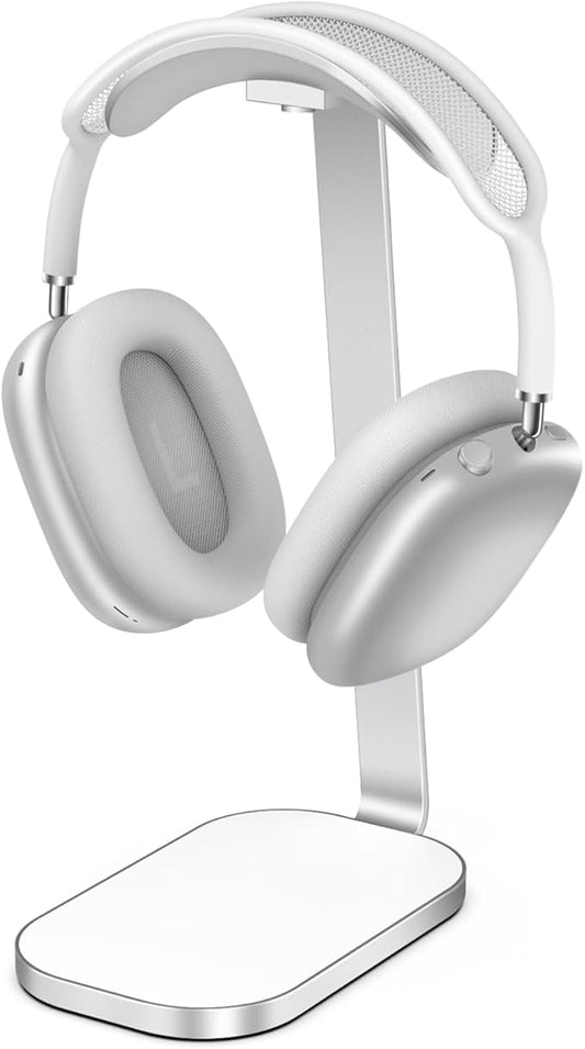VICHYIE Headphone Stand for AirPods Max, Headset Holder with Aluminum Supporting Rod, Heavy Base Desk Stand Headphones Support Accessory for All Headphones - Silver White