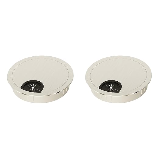 Skweawert 2 Pack Desk Grommet 3-1/8 Inch 80mm, Zinc Alloy Computer Desk Wire Hole Cover, Office Desktop Cord Cable Hole Metal Ring, Brushed Silver